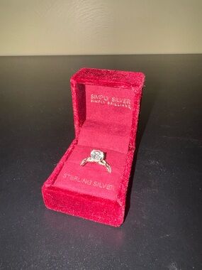 Sterling Silver Solitaire Ring with Cubic Zirconia Stone in Red Box
